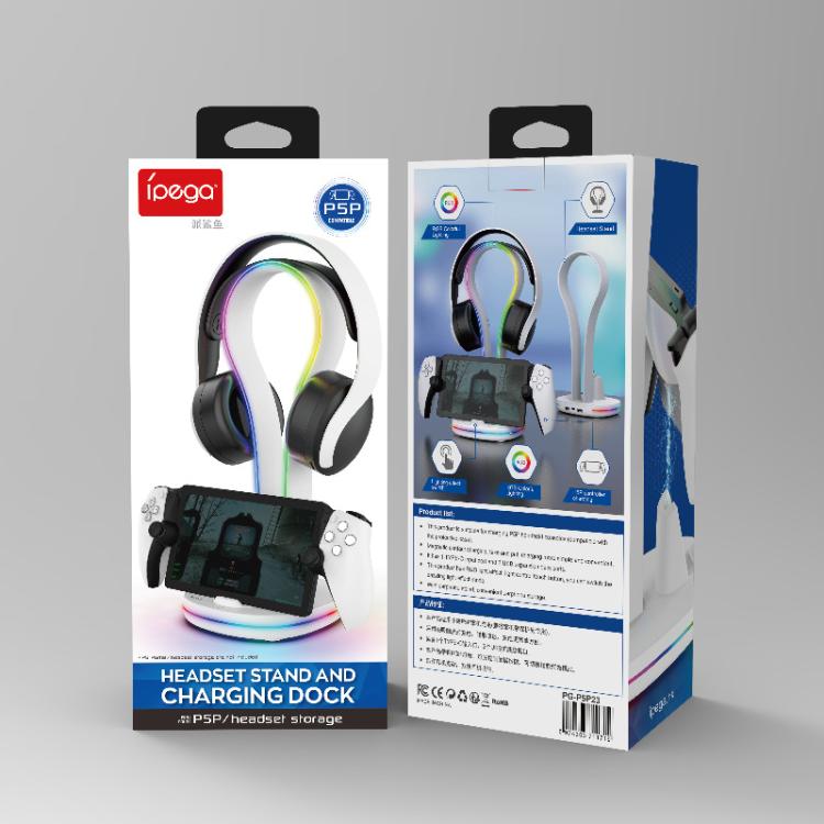 iPega headset stand and charging dock product box with RGB headset image
