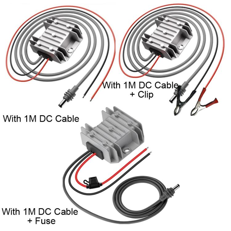 DC boost power converter kit with 1 m cable, alligator clip, and inline fuse