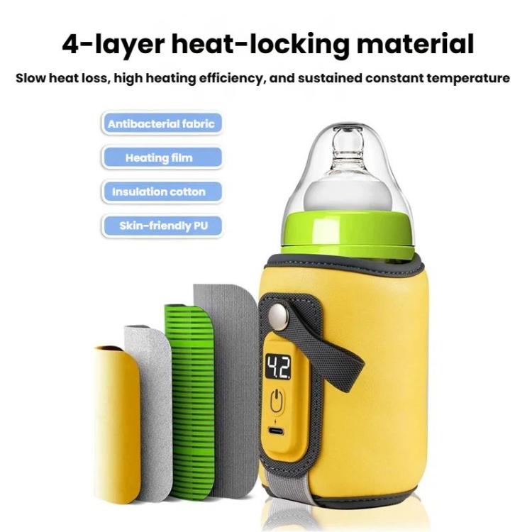 Portable Baby Bottle Heating & Insulating Sleeve with Digital Display USB-C Powered, 5 Adjustable Temperature Settings