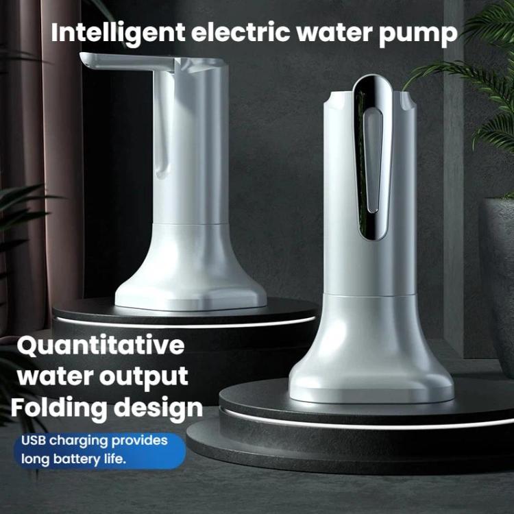 Electric water pump standing on base with folding outlet spout