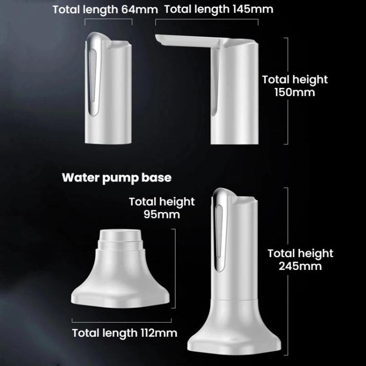 Foldable electric water pump with base, white compact dispenser, size dimensions