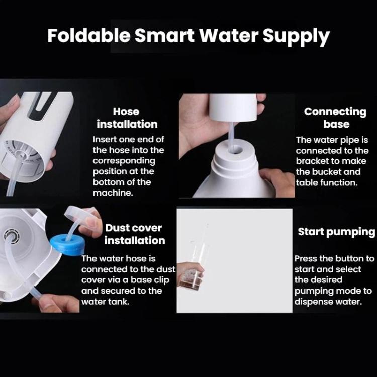 Foldable electric water pump with hose connection and dust cover, white
