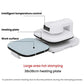 White heat press with removable heating plate and illustrated work surface area