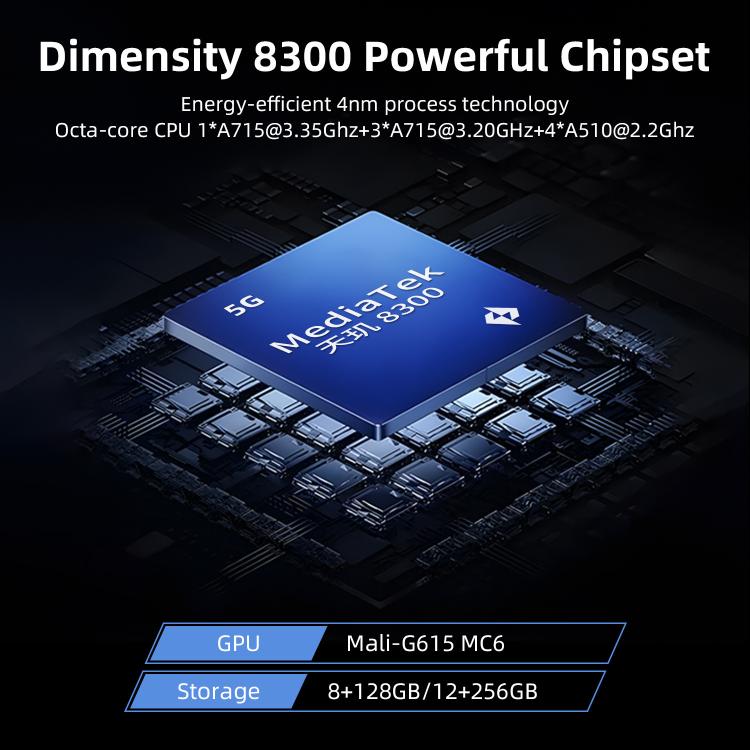 Handheld console chipset feature graphic with blue tech pattern