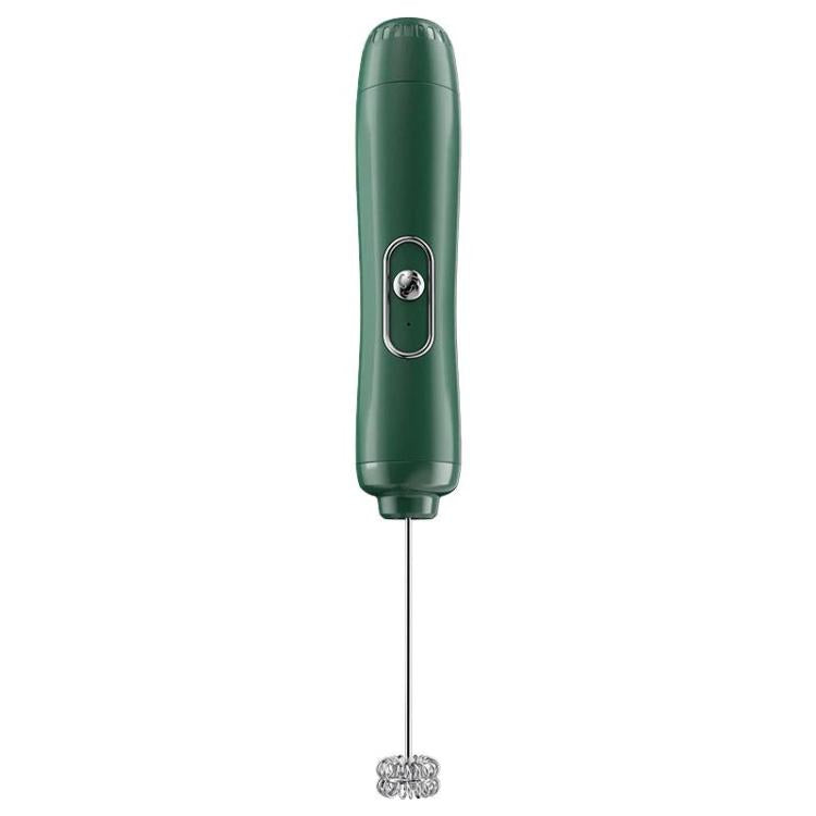 Wireless handheld electric milk frother whisk, green body with button switch