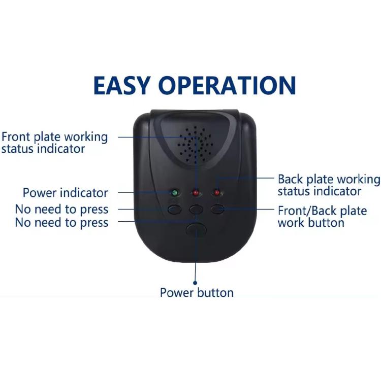 Wireless remote key fob for license plate flip frame with power and status indicator lights.