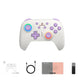 White game controller with purple ABXY buttons, D-pad, and glowing thumbstick rings