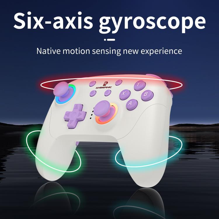 White game controller with RGB light halo around the face and joysticks