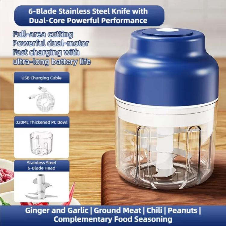 320ml Wireless Electric Garlic Chopper 6 Stainless Steel Blades Rechargeable Mini Food Processor
