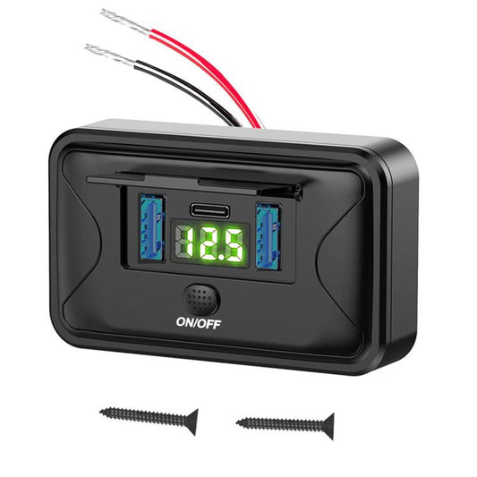 One To Three Car Fast Charger With Built-in Voltage Display With Waterproof Cover