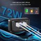 Black car fast charger with built-in LED voltage display and connected USB charging cables