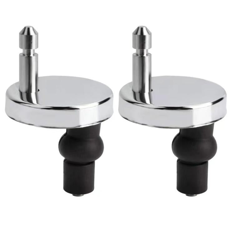 Stainless toilet seat hinge bolts, chrome caps with black rubber standoffs, pair