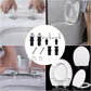 Toilet seat hinge replacement kit with bolts, washers, and black spacers, installation shown
