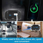 Car USB charging port module in dashboard use, showing blue PD/QC lights and charging icon