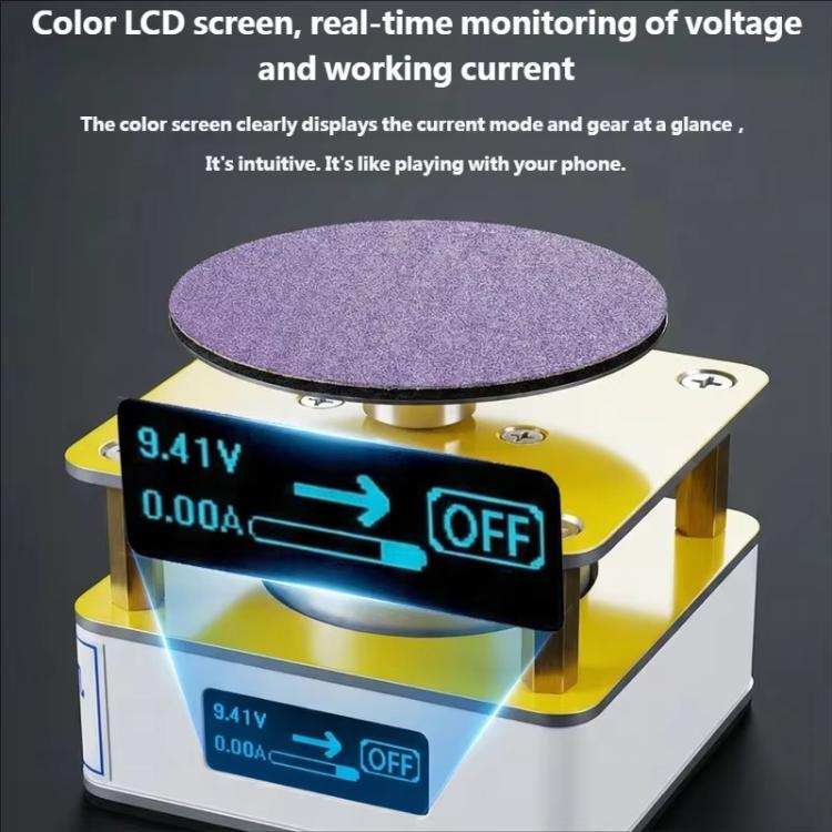 Micro grinder with color LCD screen showing voltage and current, purple grinding pad