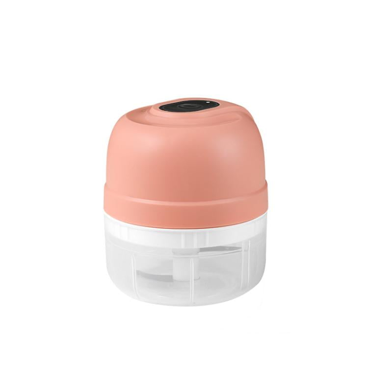 Rechargeable mini food chopper in pink with clear bowl and blade assembly