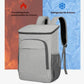 Gray insulated thermal backpack with side mesh pocket and padded carry handles