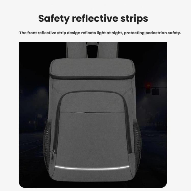 Gray insulated thermal backpack front view with reflective trim