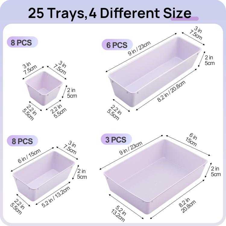 Drawer Organizer Boxes Stationery Cosmetics Miscellaneous Storage Sorting Combo Sets, 25pcs /Set