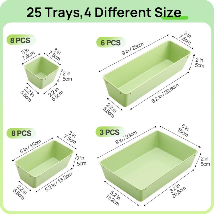 Drawer Organizer Boxes Stationery Cosmetics Miscellaneous Storage Sorting Combo Sets, 25pcs /Set