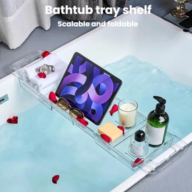 Extendable Foldable Bathtub Shelf Bathroom Storage Shelf, Transparent