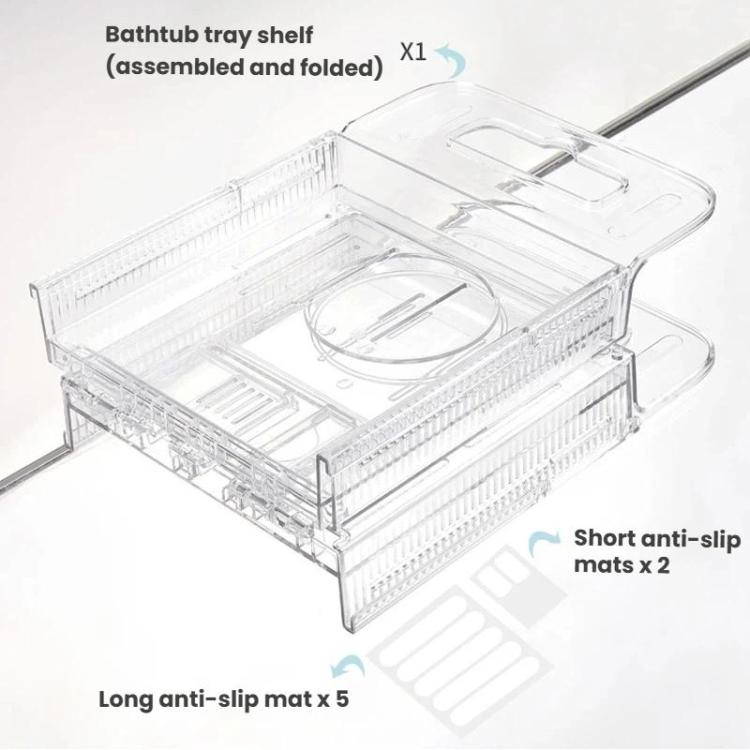 Extendable Foldable Bathtub Shelf Bathroom Storage Shelf, Transparent