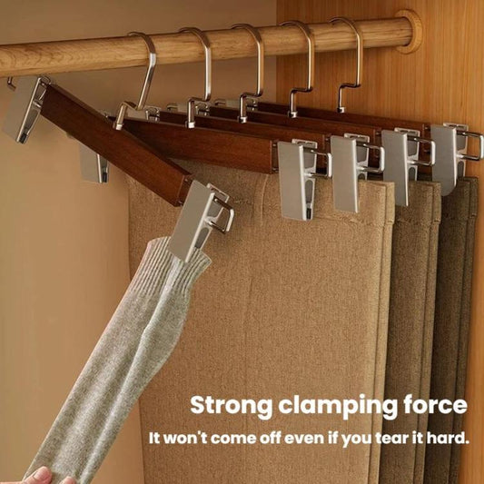 3pcs Household Non-Marking Wooden Pants Hanger Non-Slip Adjustable Hanger For Skirts, Pants, Scarves