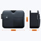 Compact car seat organizer bag with front pocket and side profile, dark gray/black.
