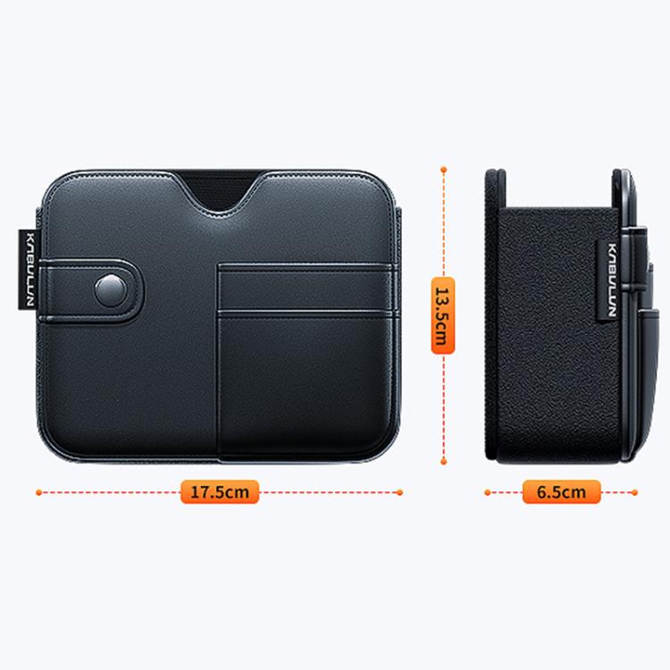 Compact car seat organizer bag with front pocket and side profile, dark gray/black.