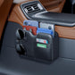 Car seat storage bag organizer with front slots for cards and sunglasses, dark gray/black.