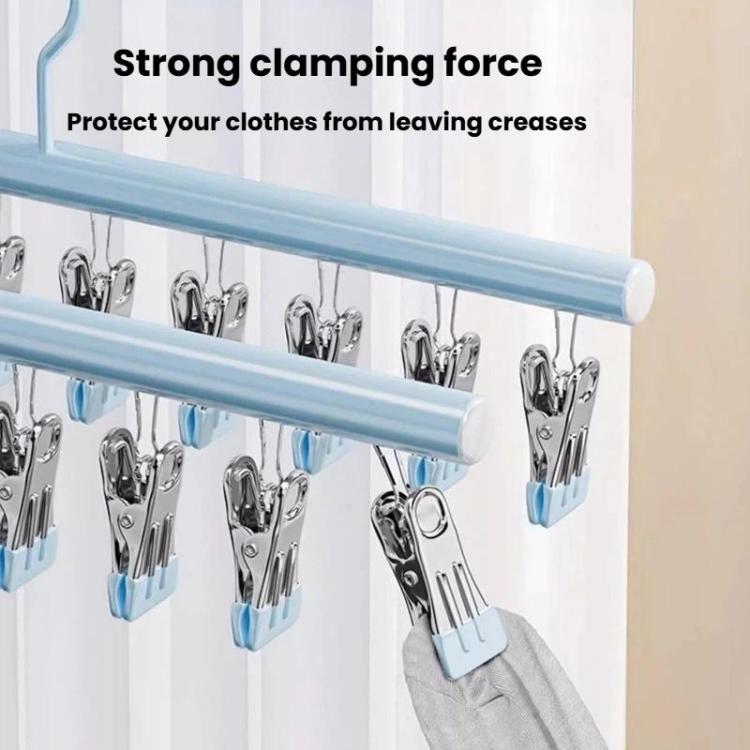 Household Non-Slip & Non-Mark Sock Drying Rack Multi-Clip Stainless Steel Clothes Hanger