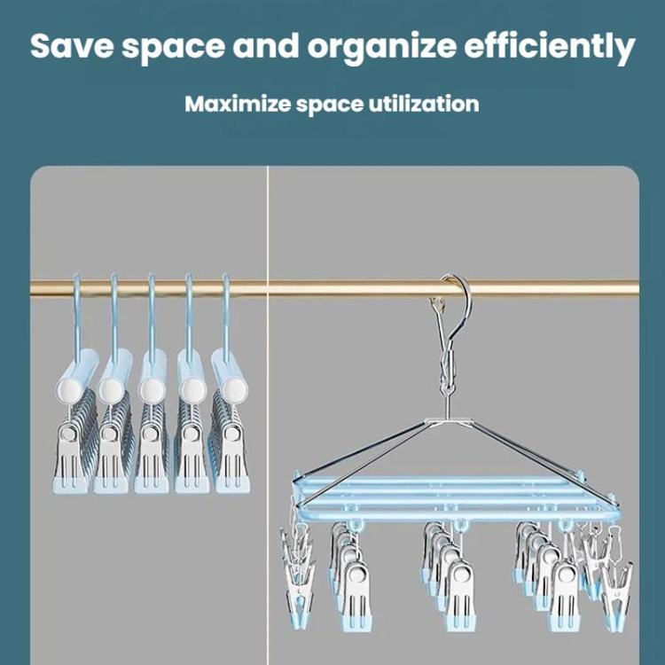 Household Non-Slip & Non-Mark Sock Drying Rack Multi-Clip Stainless Steel Clothes Hanger