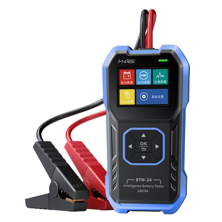 FNIRSI 12V/24V battery voltage and capacity tester with red and black clamp cables