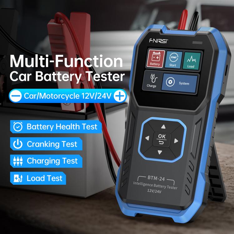 FNIRSI BTM-24 automotive battery tester handheld device with backlit display