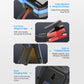 Blue and black 12V/24V battery tester with red alligator clips and foldable stand