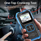 FNIRSI BTM-24 tester held in hand connected to car battery cables
