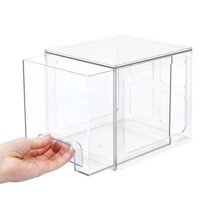 Tall Openwork Desktop Storage Box Drawer-Style Stackable Transparent Plastic Cosmetic Organizer, Single, 4pcs