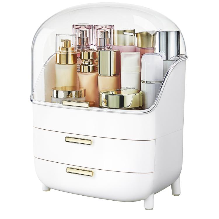Three-Tier Cosmetic Storage Box Desktop Drawer Organizer, No Lid, With Lid