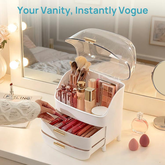 Three-Tier Cosmetic Storage Box Desktop Drawer Organizer, No Lid, With Lid