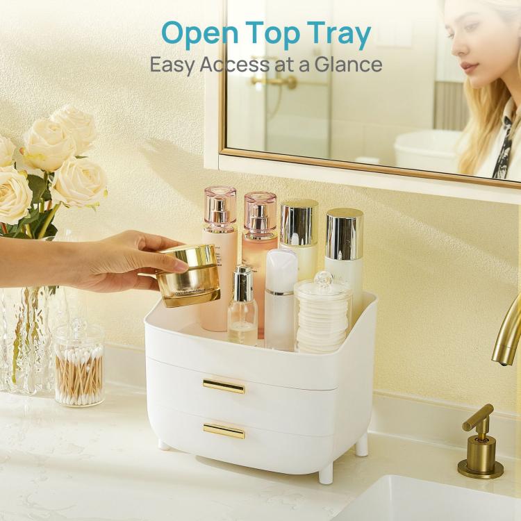 Three-Tier Cosmetic Storage Box Desktop Drawer Organizer, No Lid, With Lid