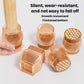 Round chair leg pads with perforated anti-slip underside, hand-held clear and beige