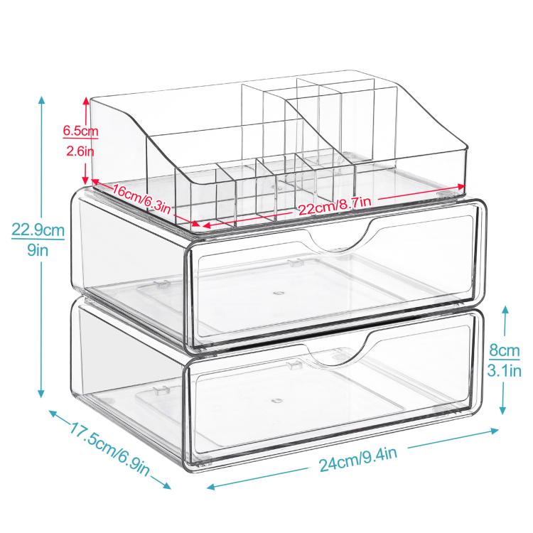 Cosmetic Transparent Desktop Storage Box, 2 Single-drawer+Makeup Rack, 4 Single-drawer+Makeup Rack, 2 Single-drawer+2 Double-drawer+Makeup Rack