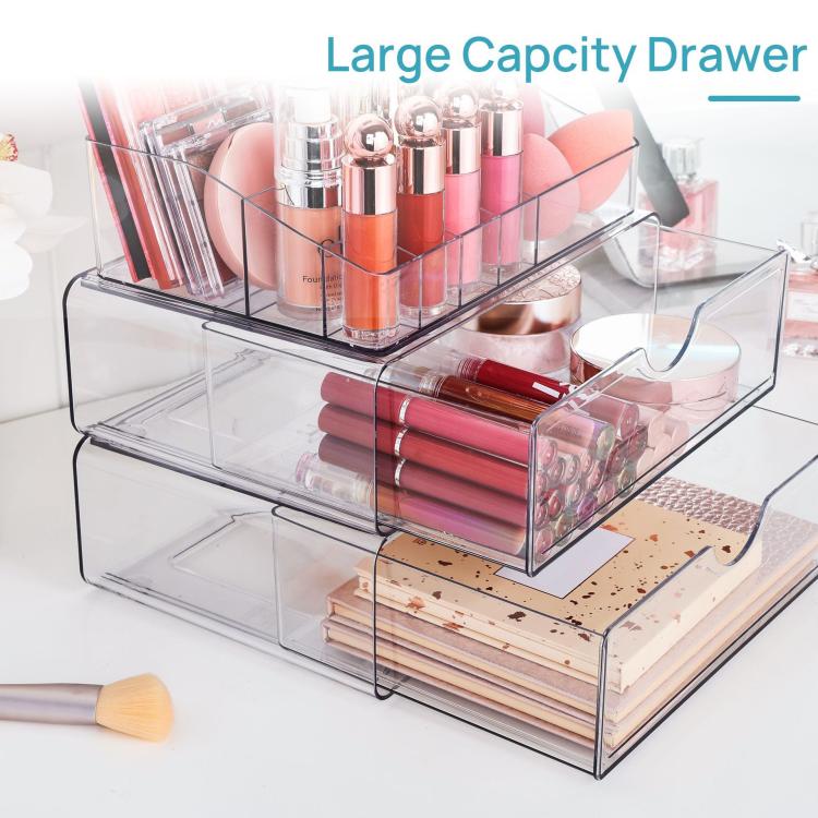 Cosmetic Transparent Desktop Storage Box, 2 Single-drawer+Makeup Rack, 4 Single-drawer+Makeup Rack, 2 Single-drawer+2 Double-drawer+Makeup Rack