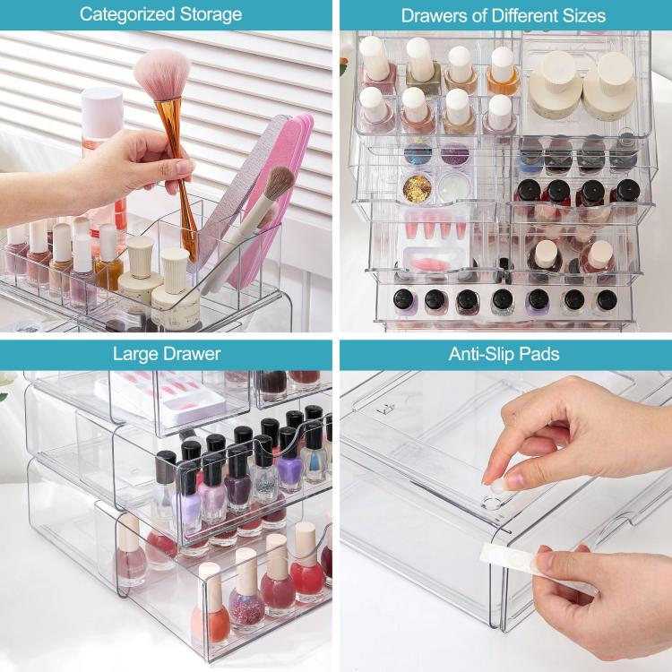 Cosmetic Transparent Desktop Storage Box, 2 Single-drawer+Makeup Rack, 4 Single-drawer+Makeup Rack, 2 Single-drawer+2 Double-drawer+Makeup Rack