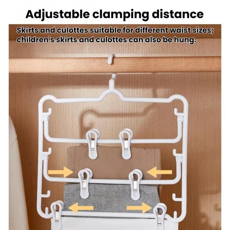 White plastic adjustable 3-tier pants hanger with clips at different positions