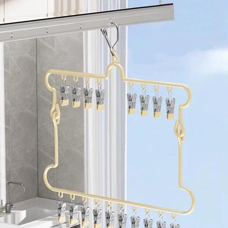 Foldable Socks Drying Hanger For Balcony Multi-Clip Stainless Steel Underwear Rack