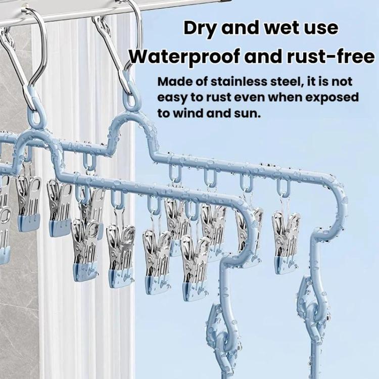 Foldable Socks Drying Hanger For Balcony Multi-Clip Stainless Steel Underwear Rack