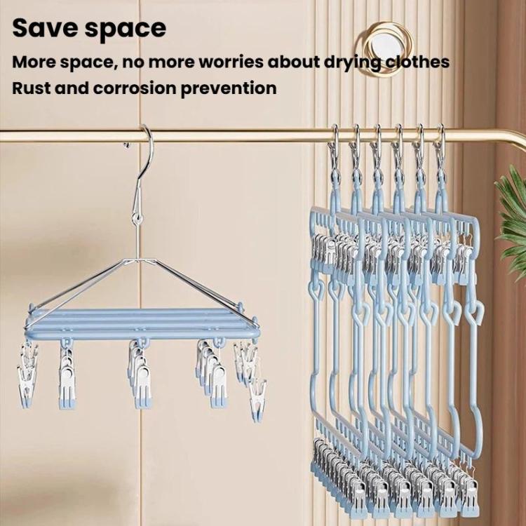 Foldable Socks Drying Hanger For Balcony Multi-Clip Stainless Steel Underwear Rack