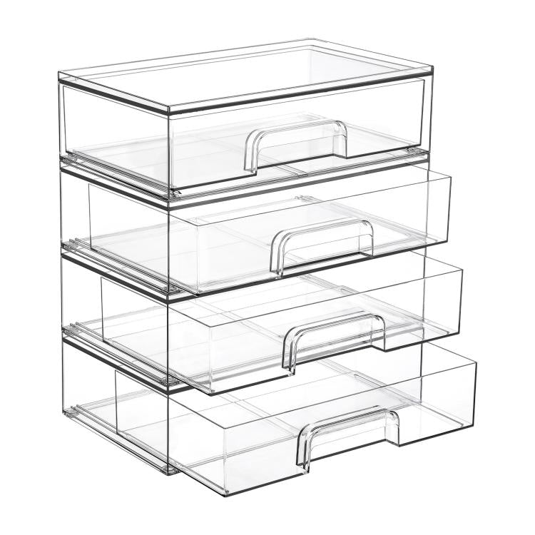 Transparent Desktop Storage Boxes Drawer-Style Storage Rack, Single, 4pcs