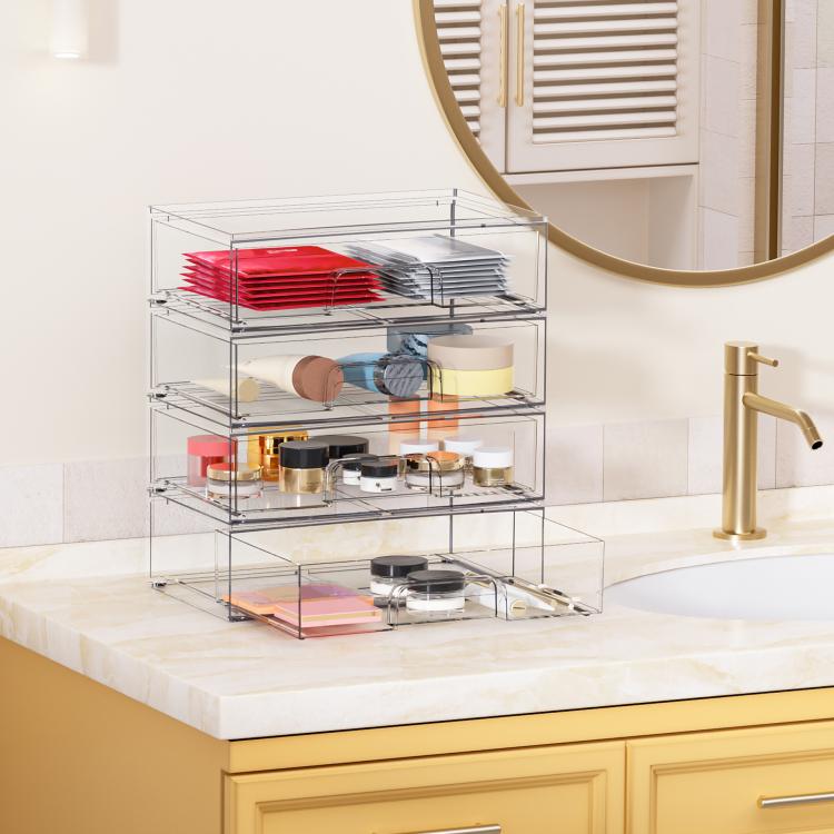 Transparent Desktop Storage Boxes Drawer-Style Storage Rack, Single, 4pcs